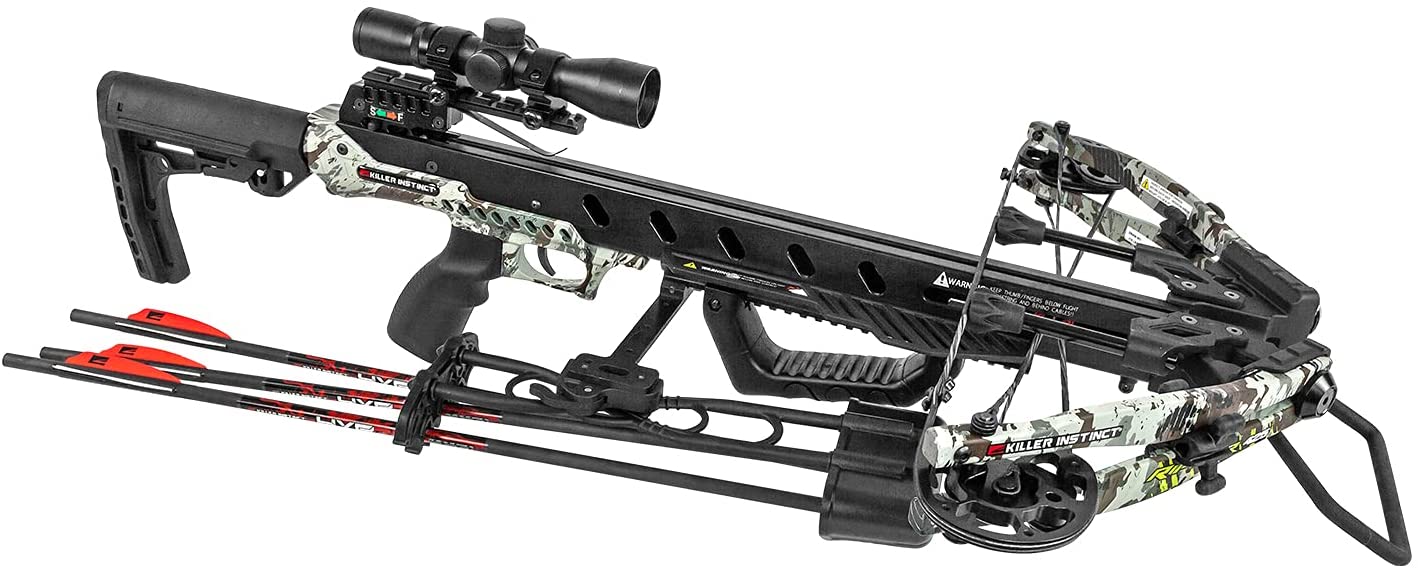 Killer Instinct - RIPPER 425 Crossbow Pro Package with LUMIX 4x32 IR-W Scope, Rope Cocker, 5-Bolt Quiver, 3 HYPR Bolts with Field Tips