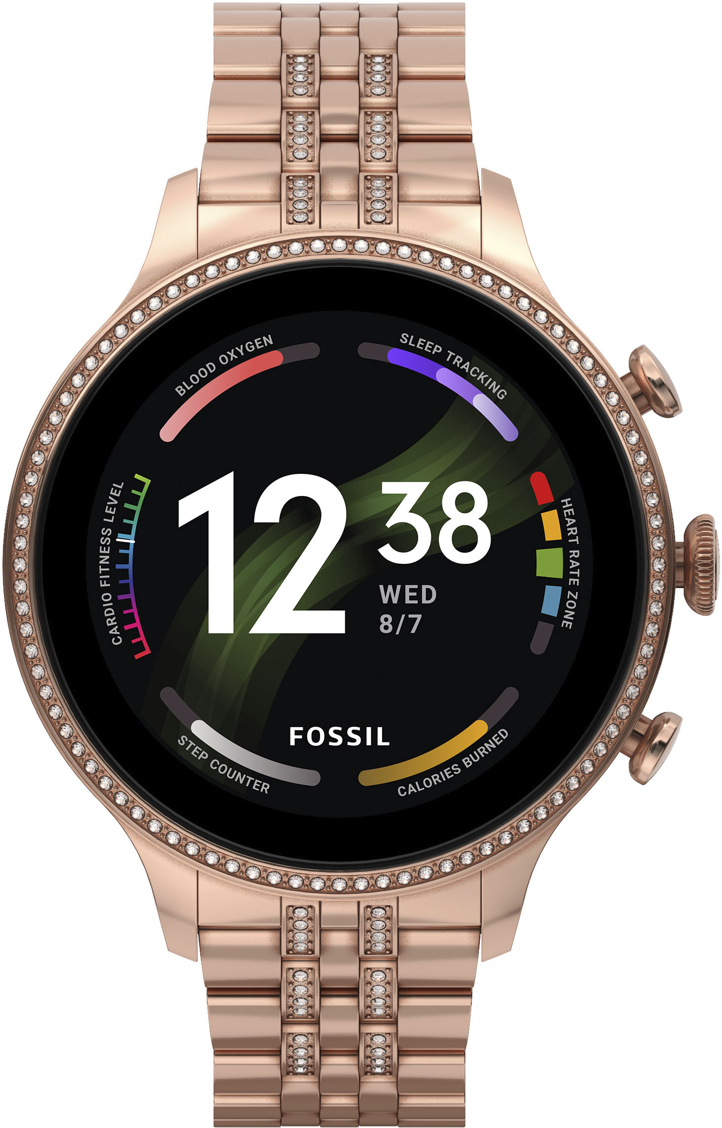 Fossil Gen 6 42m Smartwatch, Pave Center Link, Rose Bracelet