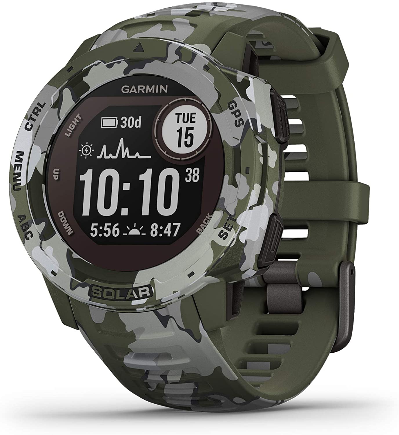 Garmin - Instinct Solar, Solar-Powered Rugged Outdoor Smartwatch, Lichen Camo