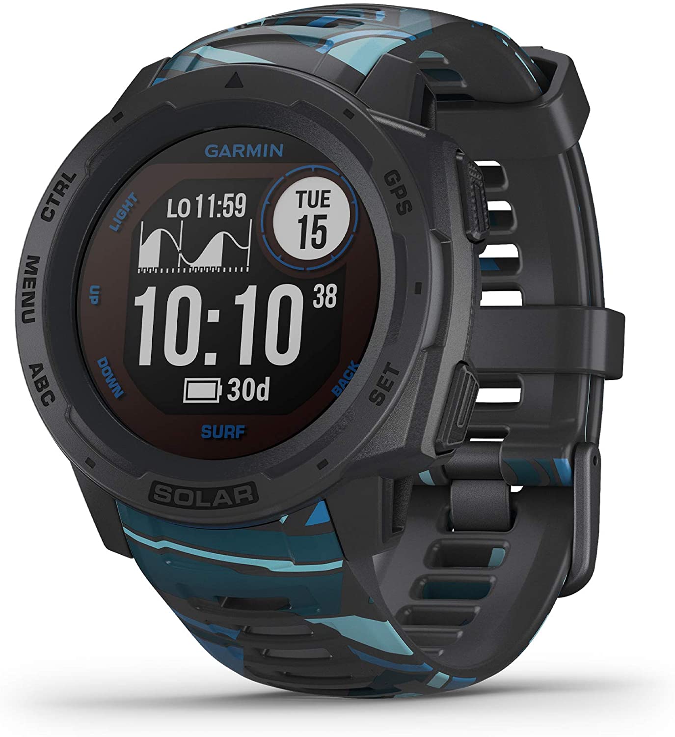 Garmin - Instinct Solar Surf, Solar-Powered Rugged Outdoor Smartwatch, Pipeline