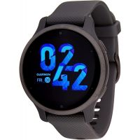 Garmin - Venu 2S, Smaller-Sized GPS Smartwatch, Graphite Case and Silicone Band