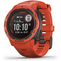 Garmin - Instinct Solar, Solar-Powered Rugged Outdoor Smartwatch, Flame Red