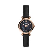 Fossil Women's Carlie Mini Three-Hand Black Leather Watch